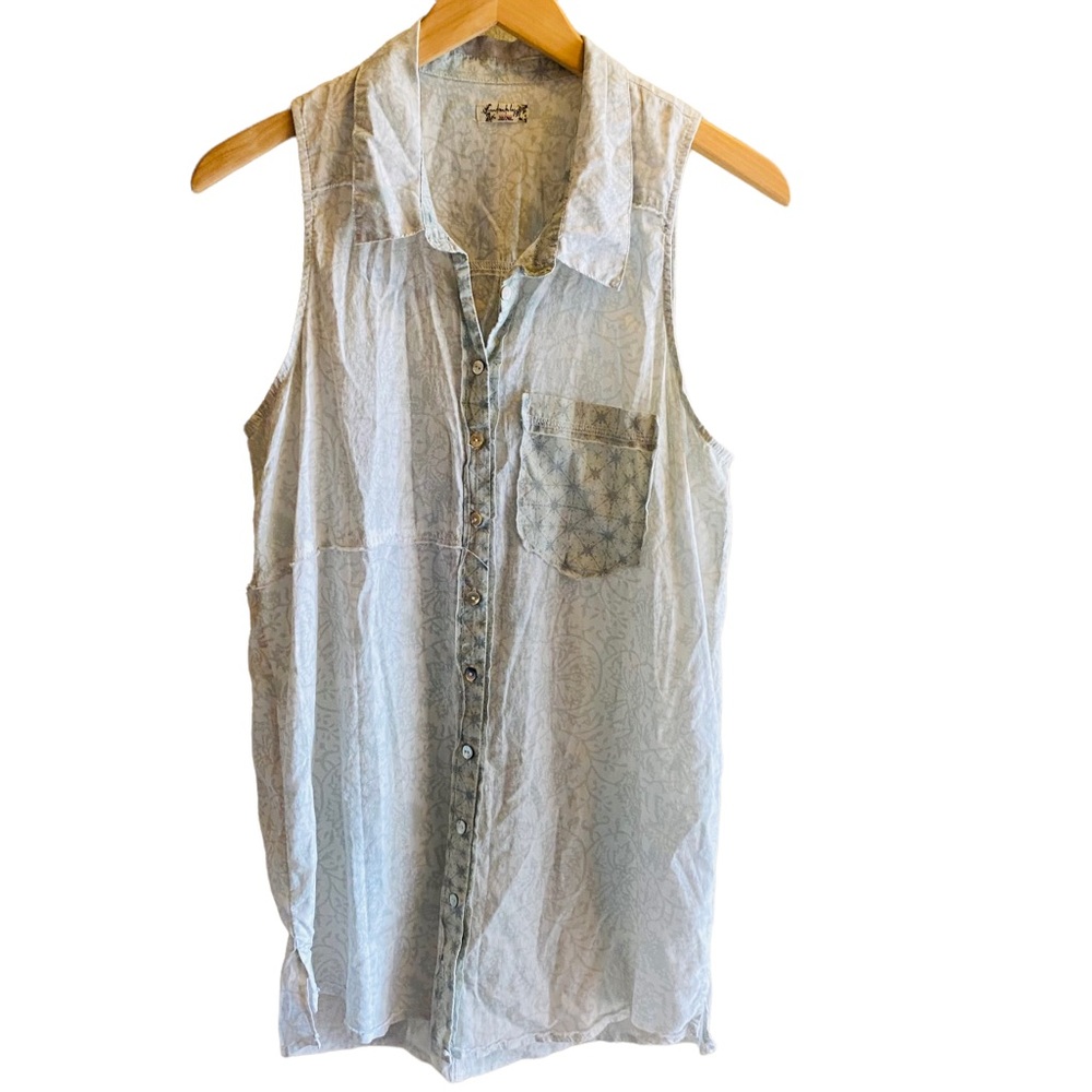 ⭐️ FREE PEOPLE INTIMATELY Gray Boho Printed Sleeveless Button Down